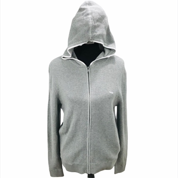 Michael Kors Hooded Zip Up Waffle Sweater, Gray - Picture 5 of 5